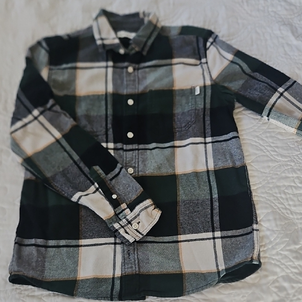 Abercrombie Kids Green and Gray Plaid Button-Down Shirt